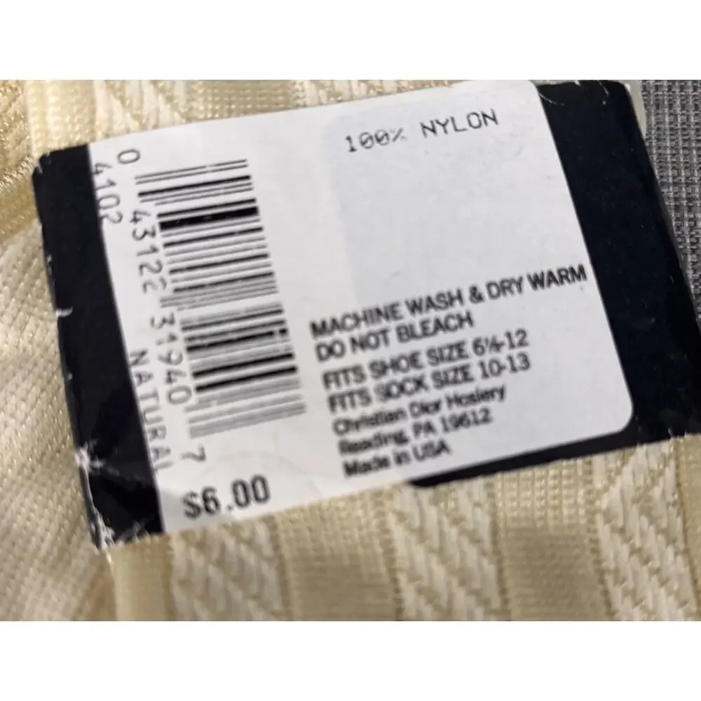 Vintage NOS Christian Dior Mens Socks 100% Nylon sz 10-13 Natural